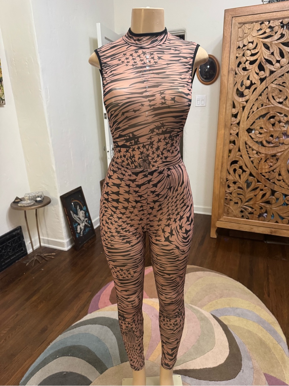 Mugler Inspired Sleeveless Star & Wave Print bodysuit & Leggings Set
